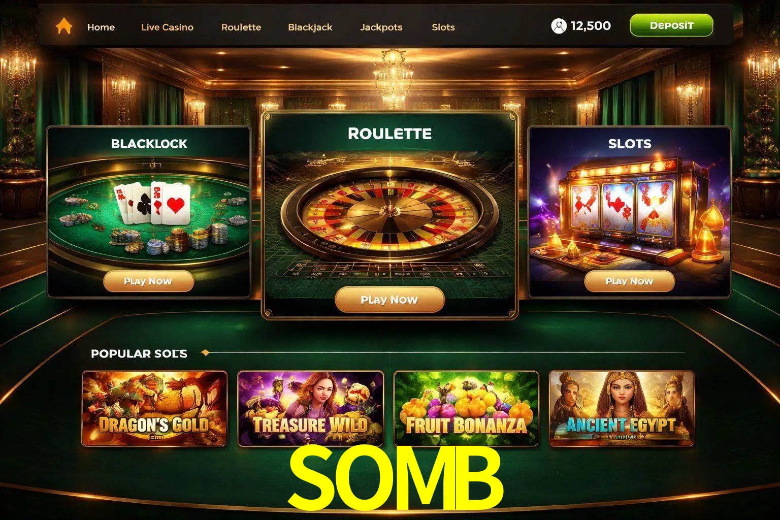 Vista de la plataforma SOMB Casino mostrando categorías organizadas de juegos en línea